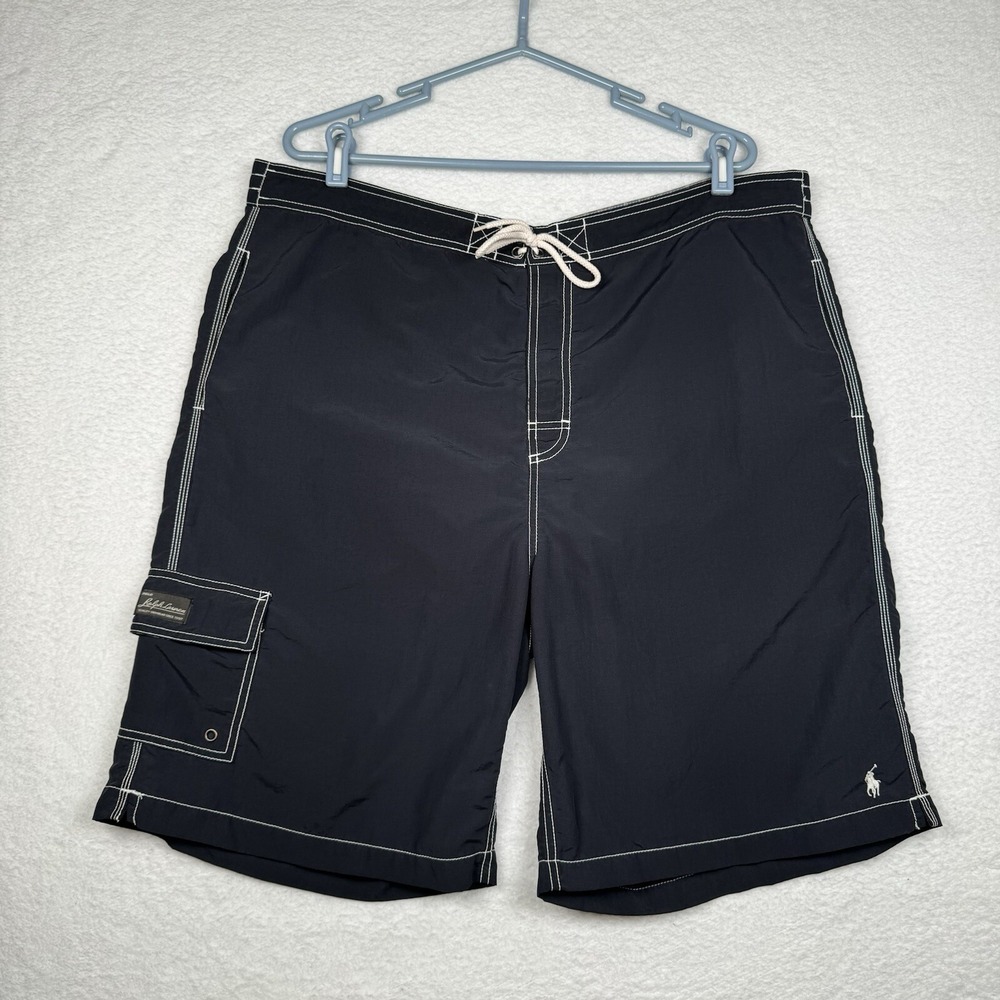 Vintage Polo Ralph Lauren Board Shorts Mens XXL - Black Cargo Drawstring